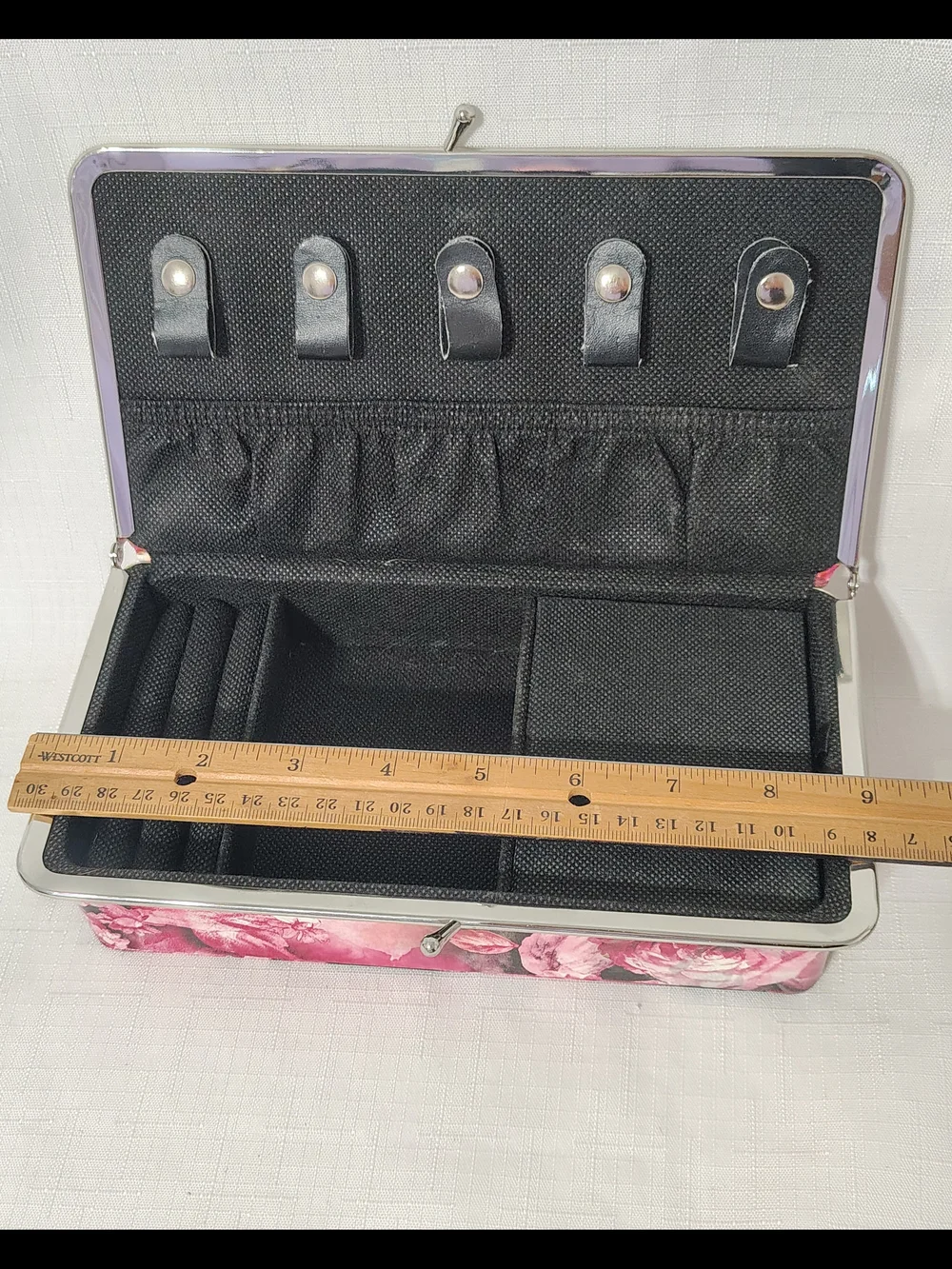 Floral Tapestry Vinyl Travel Jewelry Box Snap Close For Rings Necklaces Brooches